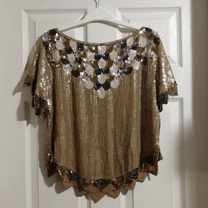 Vintage SILK TOP With SEQUENCE Stunning EUC Metamorphosis